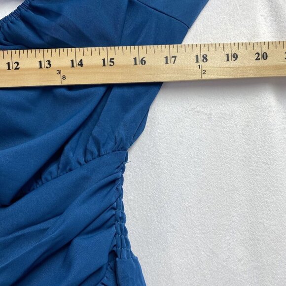 iGENJUN Off Shoulders Lantern Sleeve Smocked Backless A-Line Dress Women L Blue - Picture 3 of 16